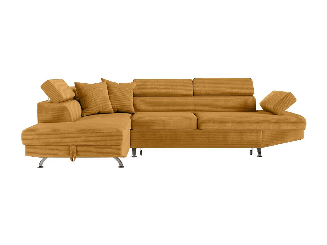 Canapé d'angle gauche convertible RIO 5 places avec coffre de rangement en velours côtelé - Jaune
