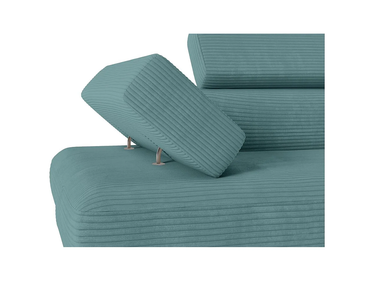 Canapé d'angle droit convertible RIO 5 places avec coffre de rangement en velours côtelé bleu clair