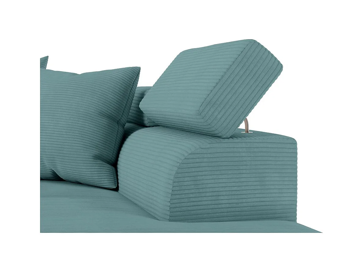 Canapé d'angle droit convertible RIO 5 places avec coffre de rangement en velours côtelé bleu clair