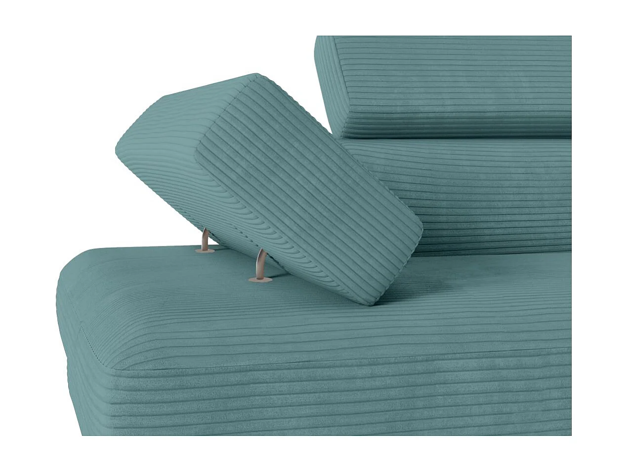 Canapé d'angle droit convertible RIO 5 places avec coffre de rangement en velours côtelé bleu clair