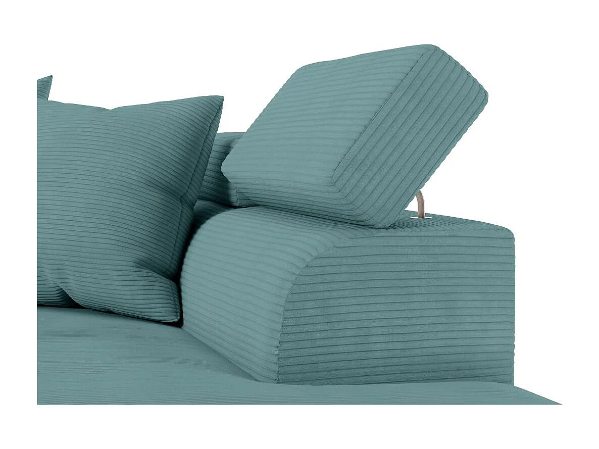 Canapé d'angle droit convertible RIO 5 places avec coffre de rangement en velours côtelé bleu clair