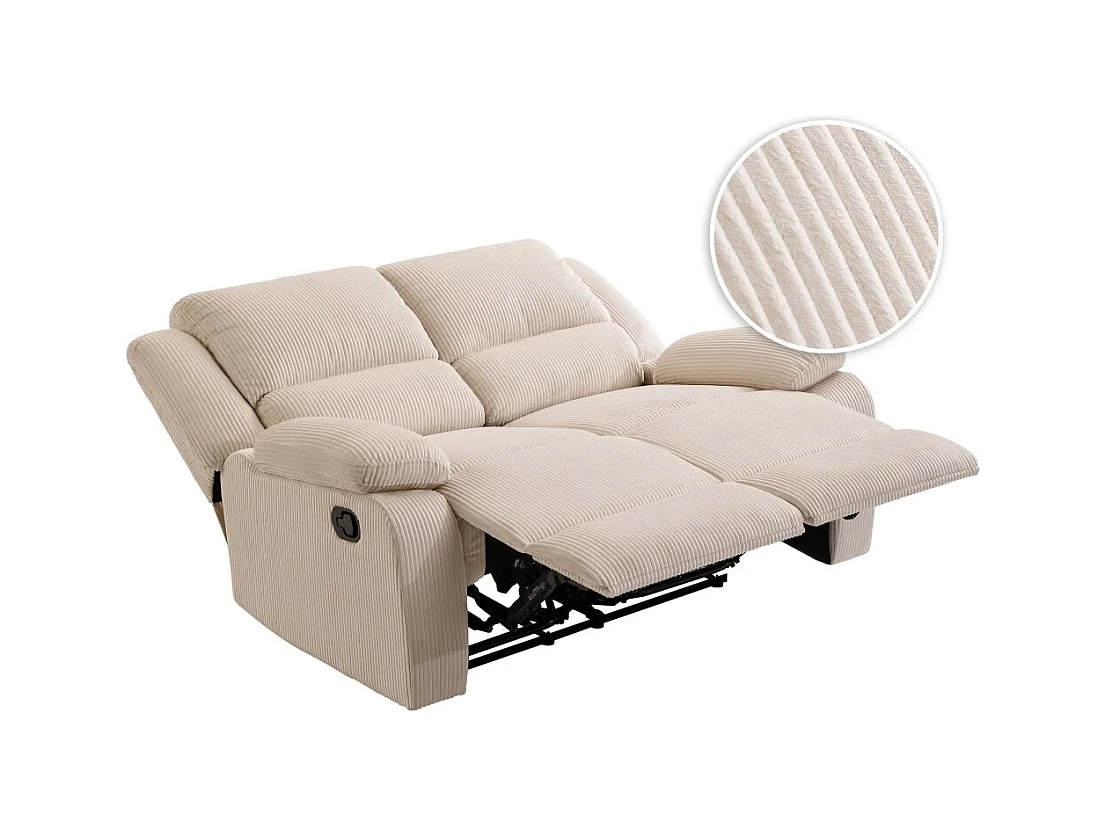 RELAXXO - Canapé de relaxation manuel 2 places LEO en velours côtelé - beige