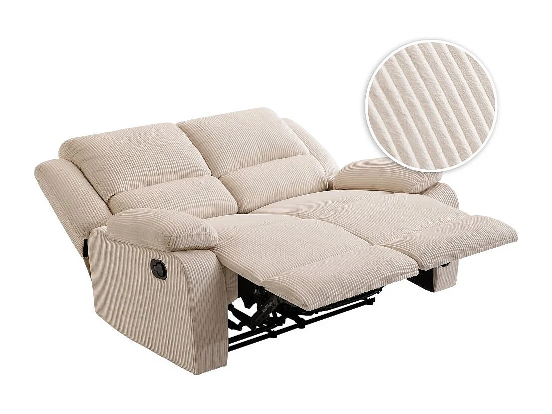 RELAXXO - Canapé de relaxation manuel 2 places LEO en velours côtelé - beige