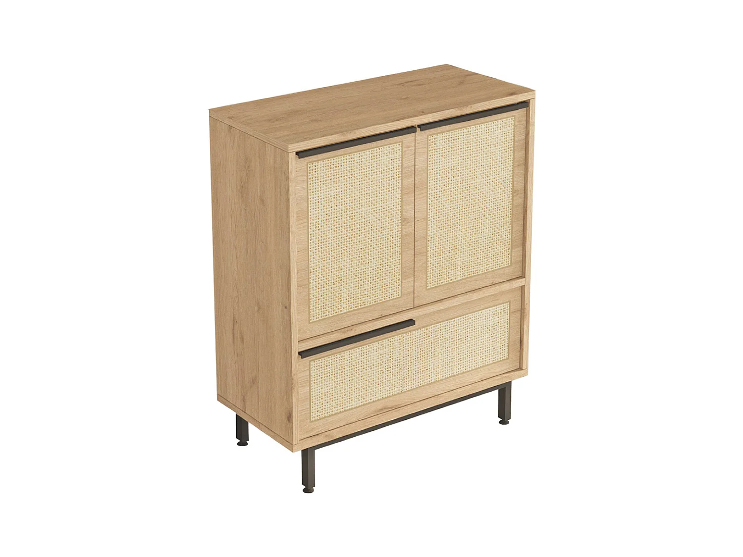 Meuble à chaussures 3 portes finition bois et cannage 75x90cm ABA