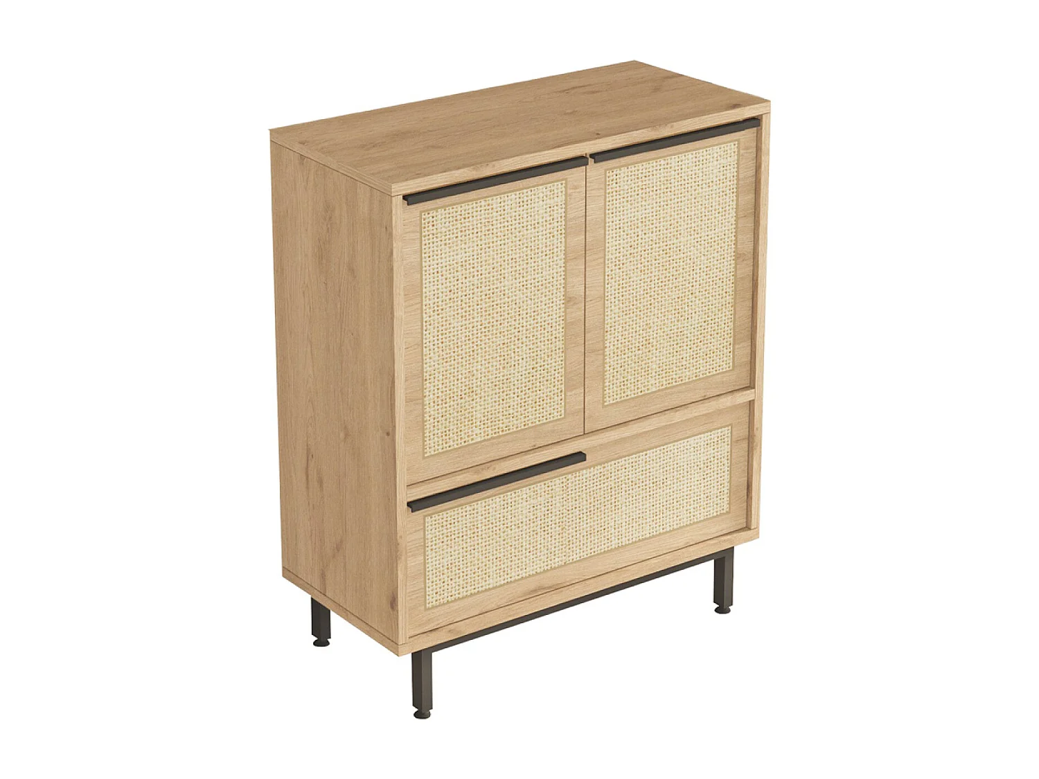 Meuble à chaussures 3 portes finition bois et cannage 75x90cm ABA