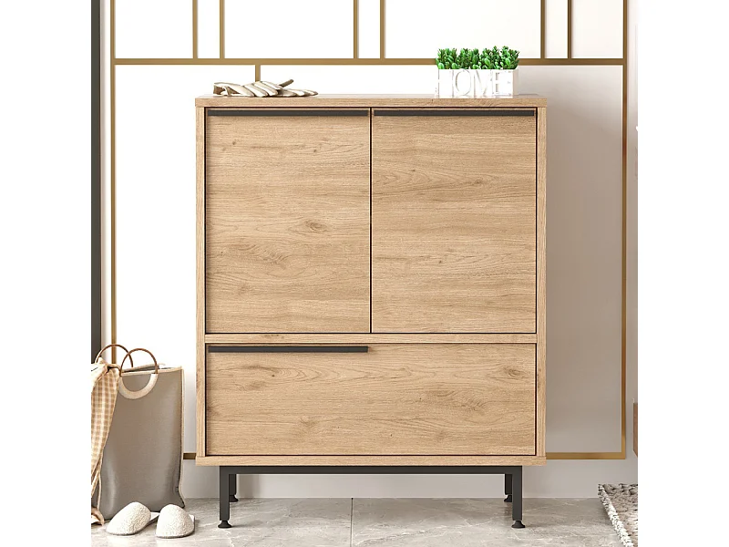 Schuhschrank 3 Türen Nussbaum ABIO - Elegant und praktisch für 9 Paar Schuhe