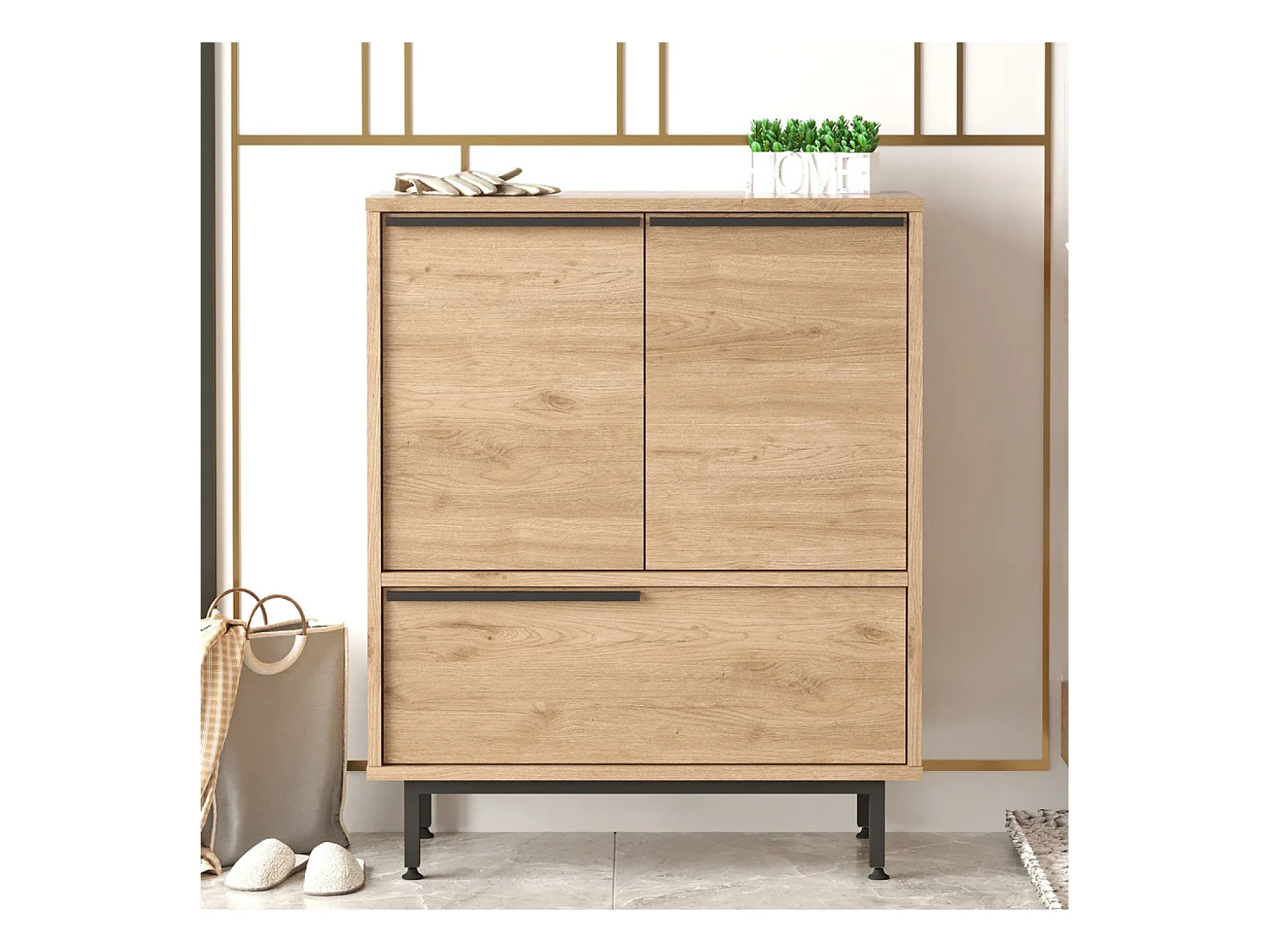 Meuble à chaussures à 3 portes couleur noyer ABIO