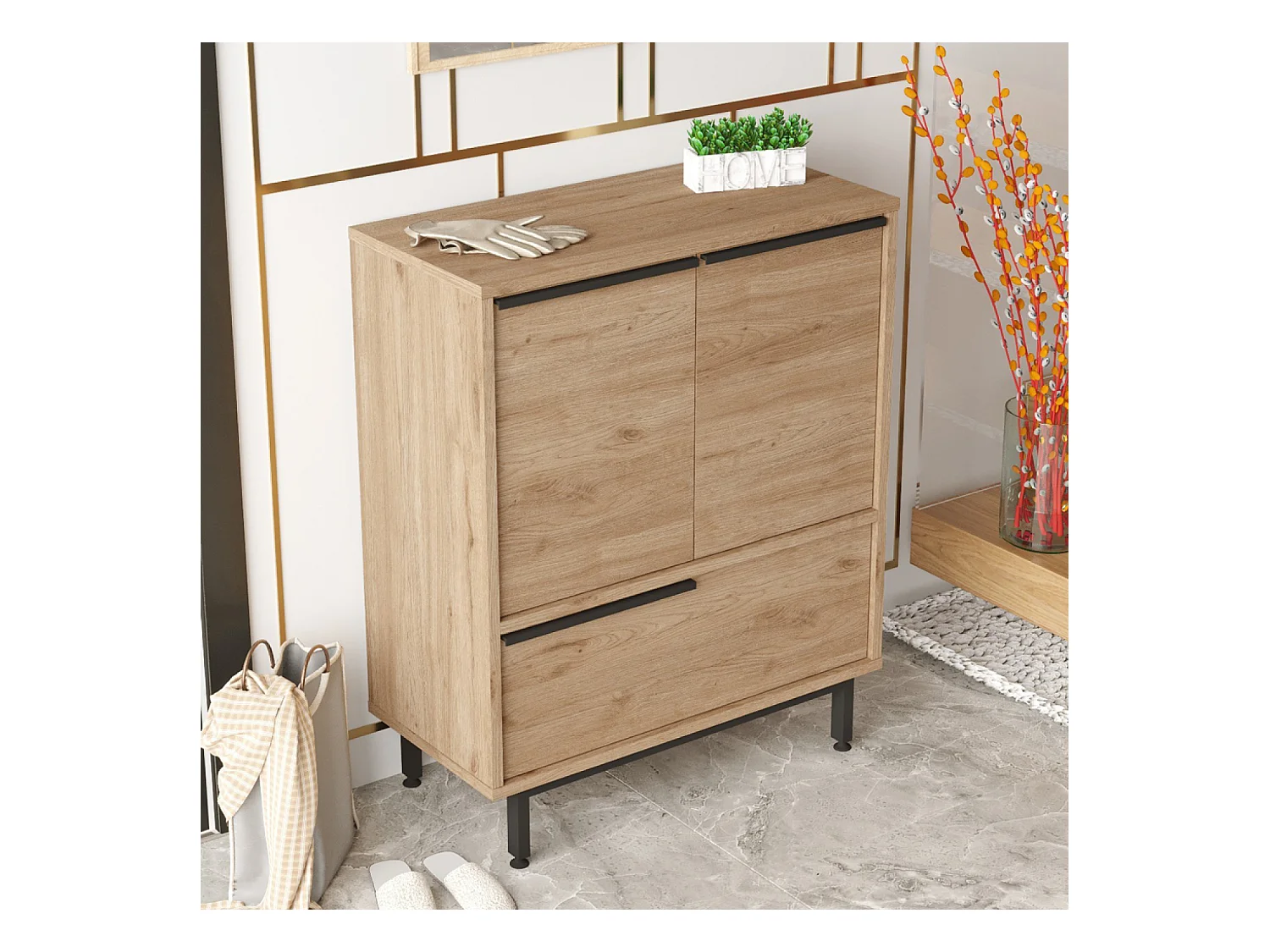 Meuble à chaussures à 3 portes couleur noyer ABIO