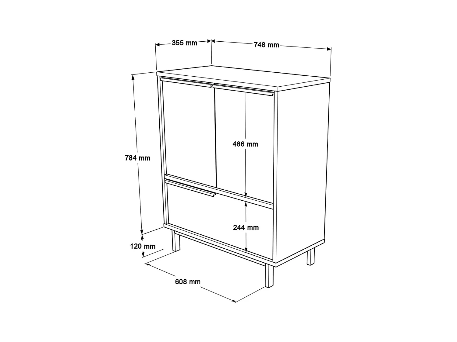 Meuble à chaussures à 3 portes couleur noyer ABIO