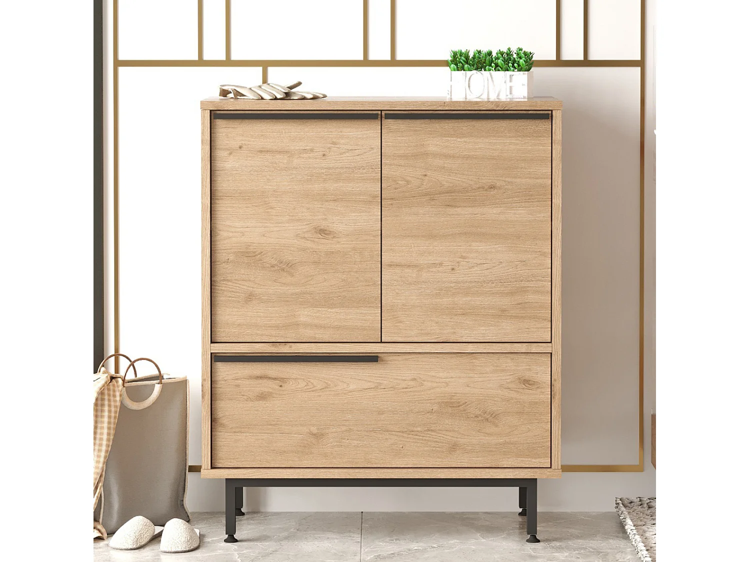 Meuble à chaussures à 3 portes couleur noyer ABIO