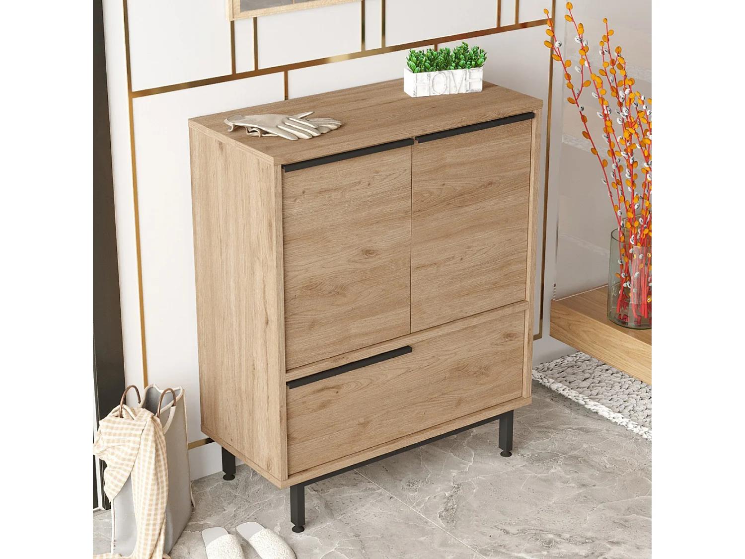 Meuble à chaussures à 3 portes couleur noyer ABIO