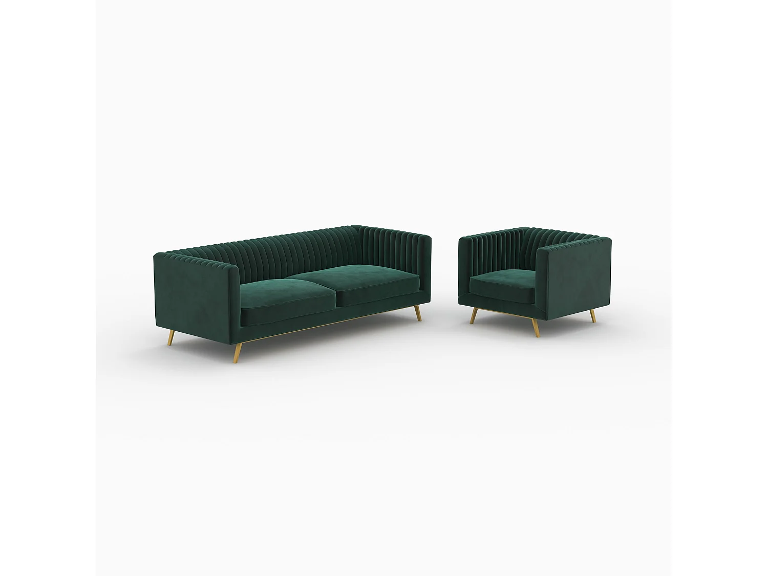 Ensemble canapé et fauteuil en velours vert 4 places - Gatsby