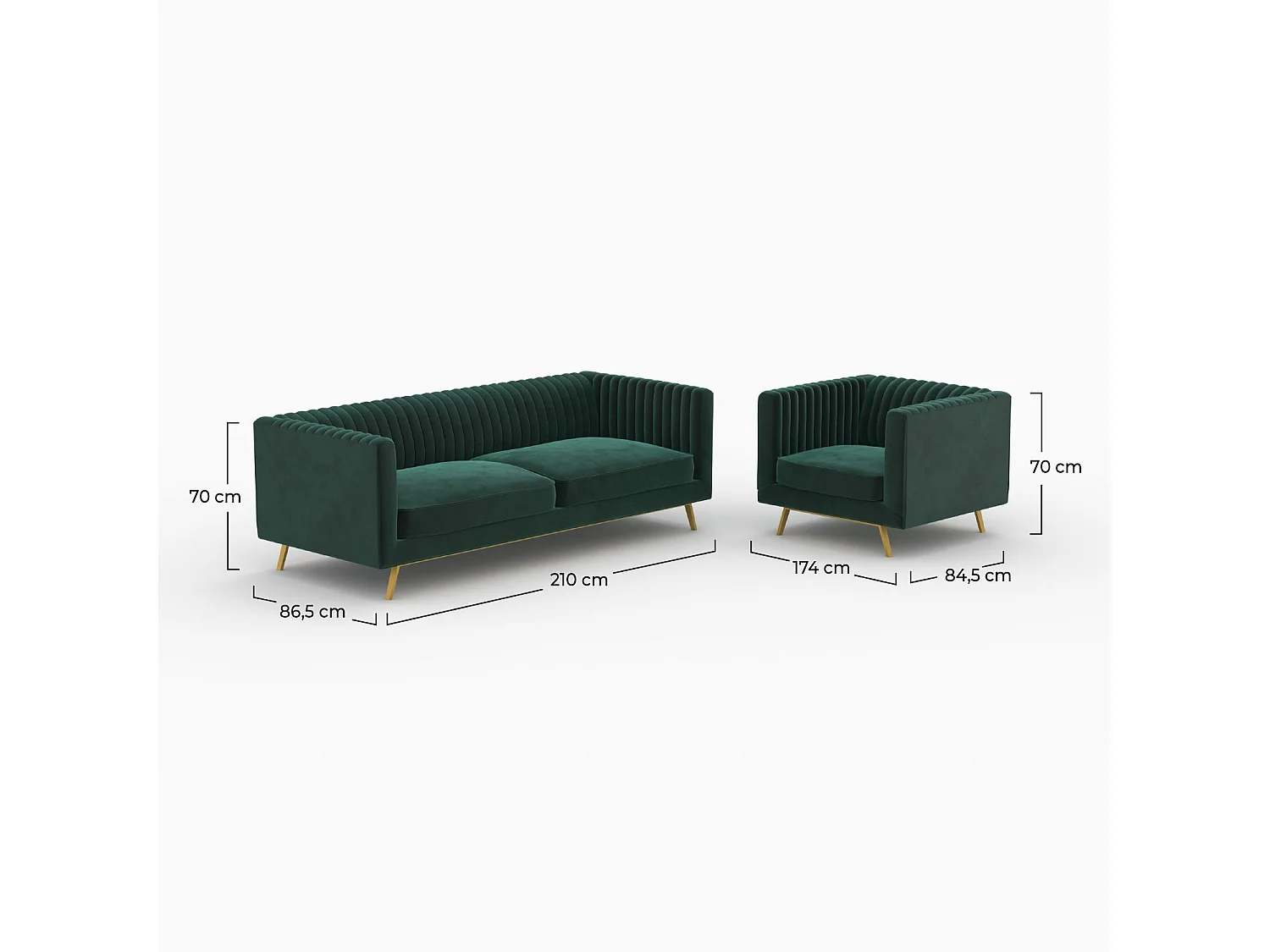 Ensemble canapé et fauteuil en velours vert 4 places - Gatsby