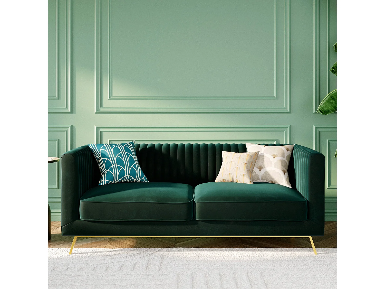 Ensemble canapé et fauteuil en velours vert 4 places - Gatsby