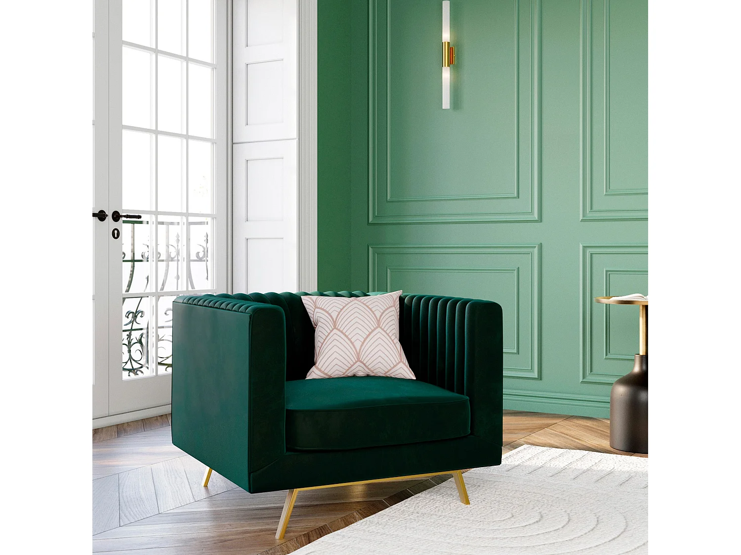 Ensemble canapé et fauteuil en velours vert 4 places - Gatsby