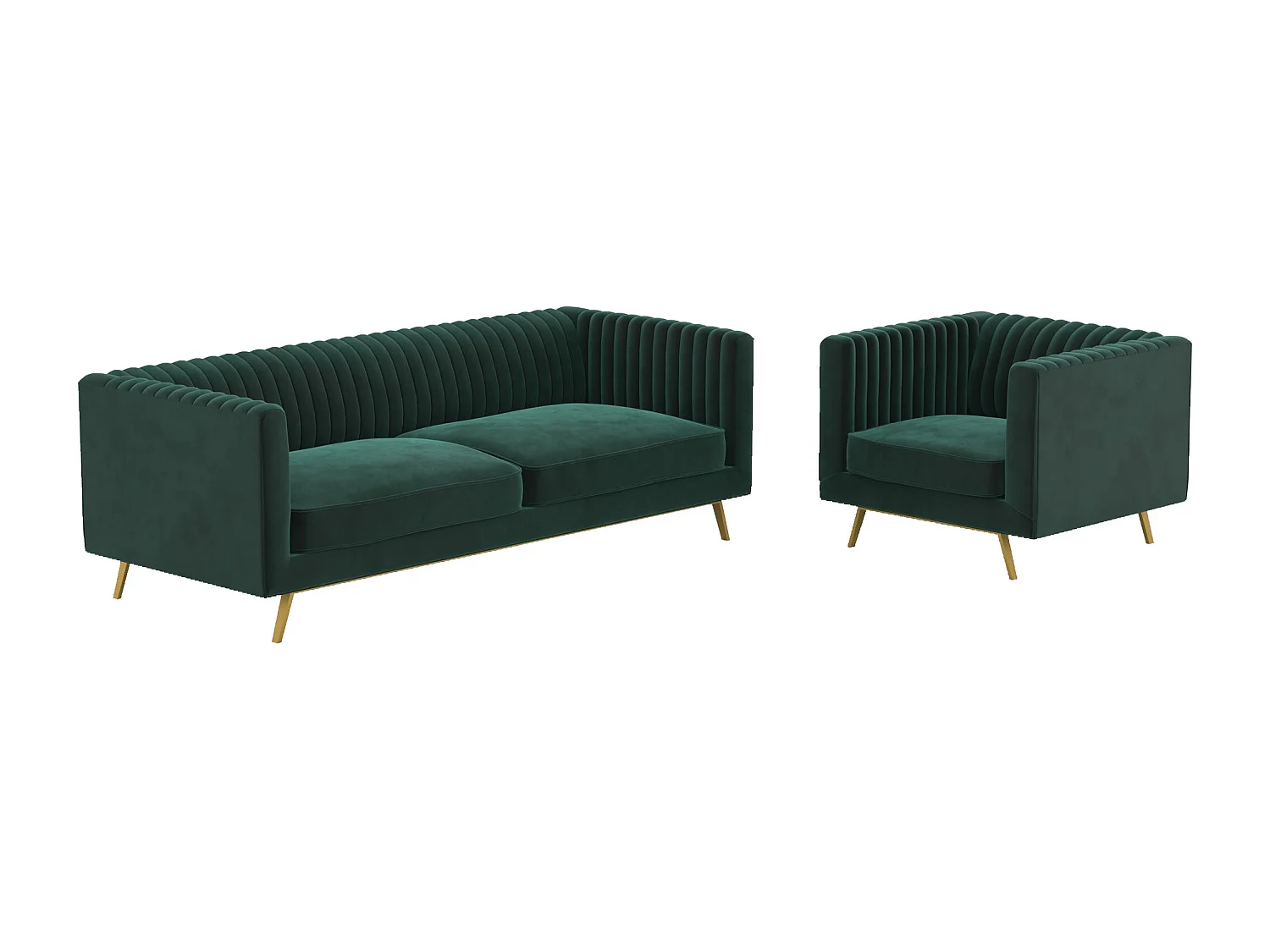 Ensemble canapé et fauteuil en velours vert 4 places - Gatsby