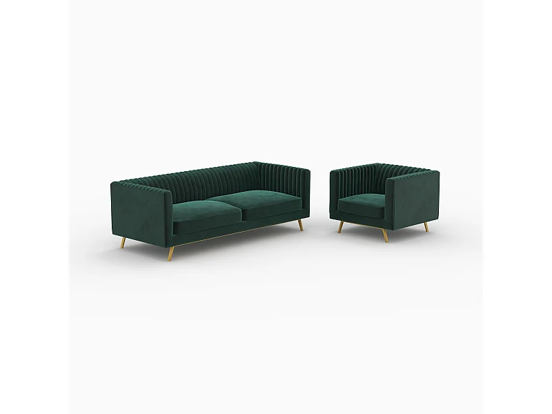 Ensemble canapé et fauteuil en velours vert 4 places - Gatsby