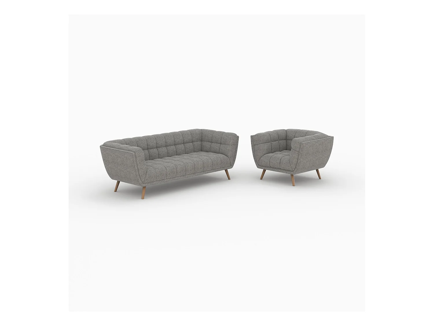 Ensemble canapé et fauteuil en tissu gris 4 places - Carmen