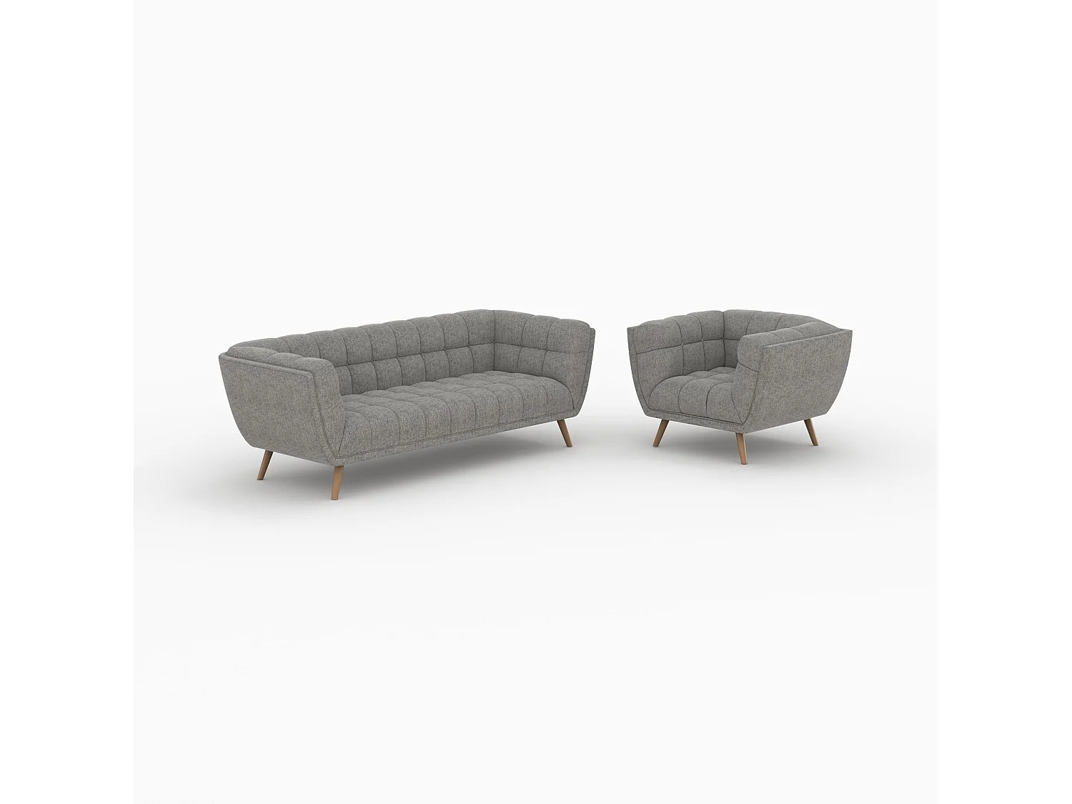 Ensemble canapé et fauteuil en tissu gris 4 places - Carmen