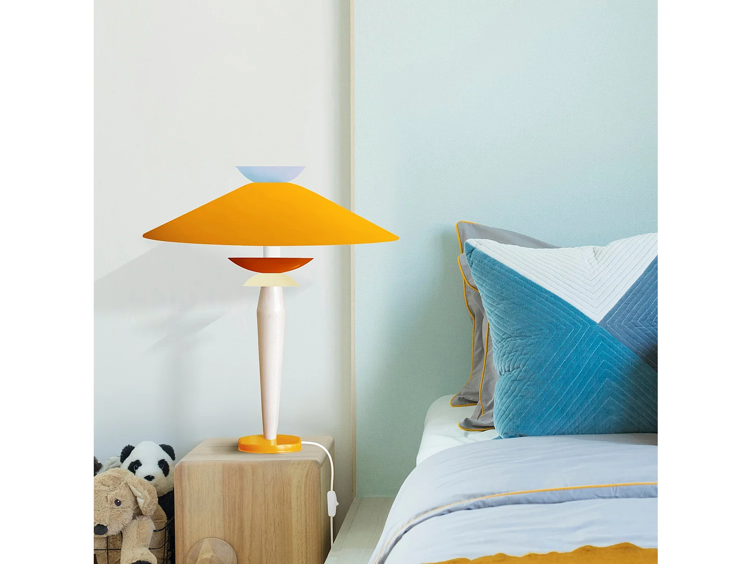 Lampe a Poser TOSEL ,métal,bois,Jaune ,H52xD39xP39cm