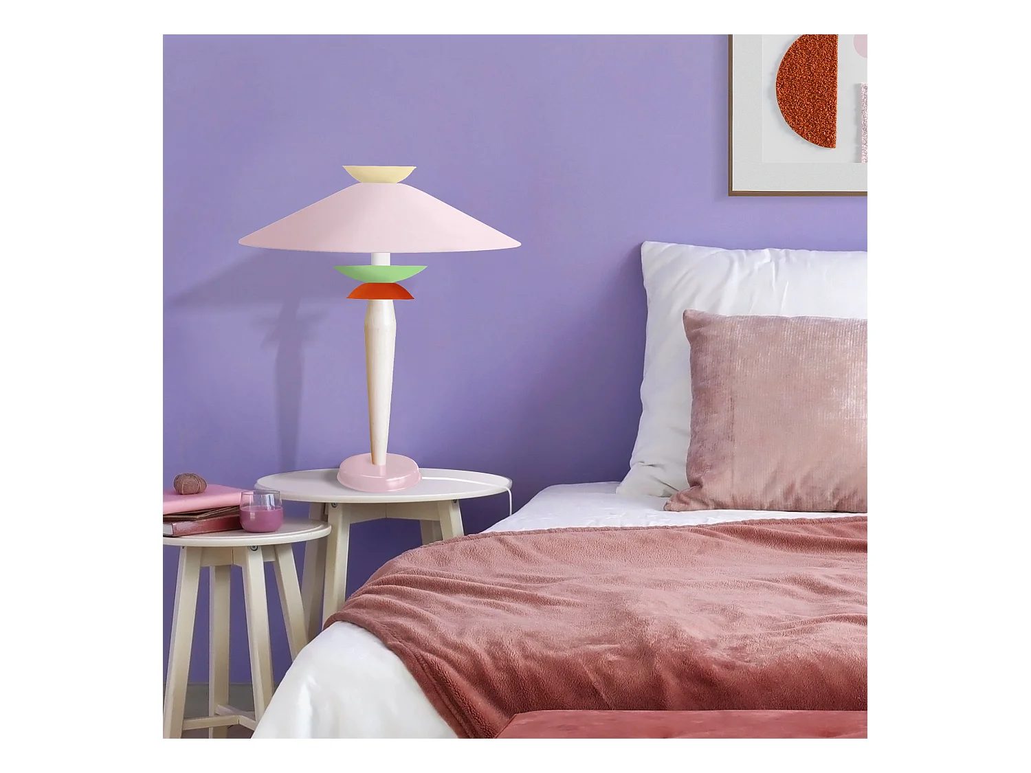 Lampe a Poser TOSEL ,métal,bois,Rose ,H52xD39xP39cm