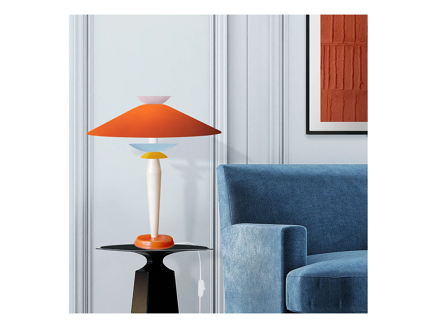 Lampe a Poser TOSEL ,métal,bois,Orange ,H52xD39xP39cm