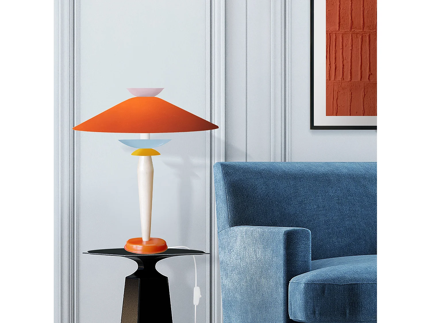 Lampe a Poser TOSEL ,métal,bois,Orange ,H52xD39xP39cm