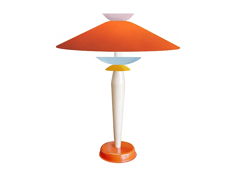 Lampe a Poser TOSEL ,métal,bois,Orange ,H52xD39xP39cm