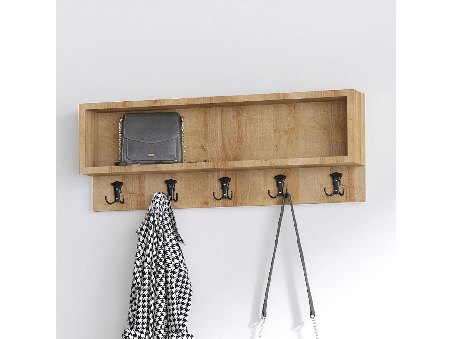 Meuble d'entrée avec meuble à chaussures banquette et vestiaire mural en bois LUANA