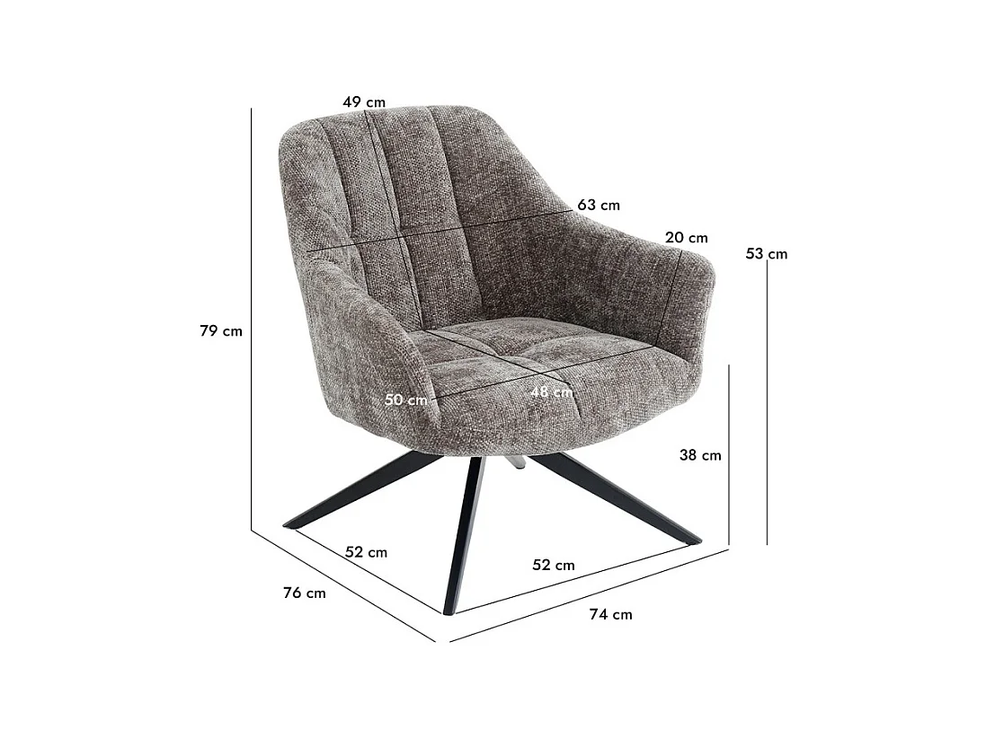 Fauteuil rotatif 360° et repose-pied tissu gris pieds métal – GILLIAN