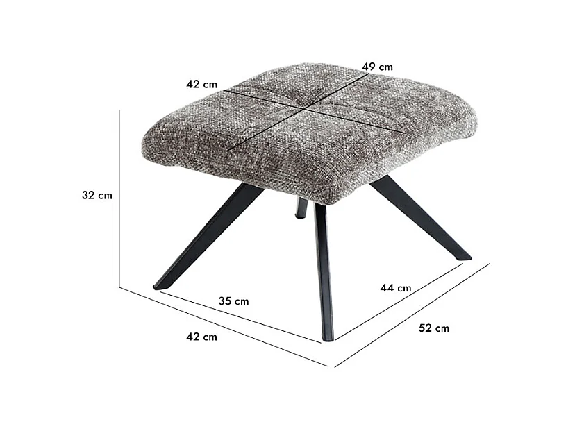 Fauteuil rotatif 360° et repose-pied tissu gris pieds métal – GILLIAN