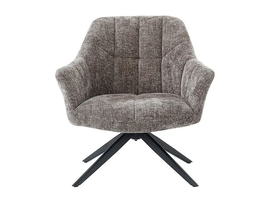 Fauteuil rotatif 360° et repose-pied tissu gris pieds métal – GILLIAN