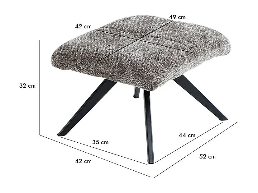 Fauteuil rotatif 360° et repose-pied tissu gris pieds métal – GILLIAN