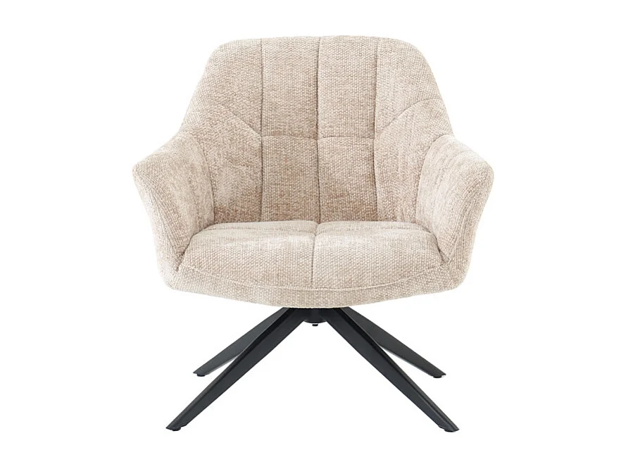 Fauteuil rotatif 360° et repose-pied tissu beige pieds métal – GILLIAN