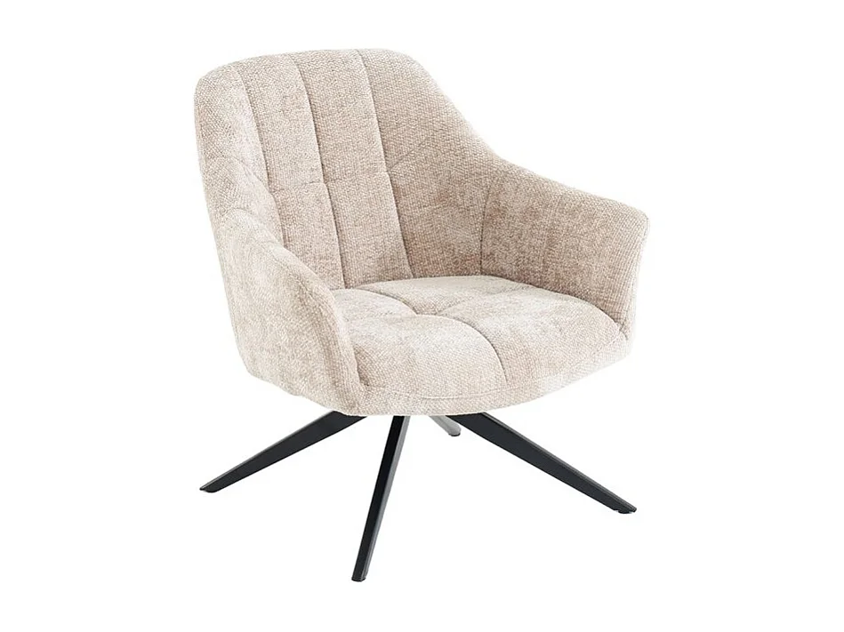 Fauteuil rotatif 360° et repose-pied tissu beige pieds métal – GILLIAN