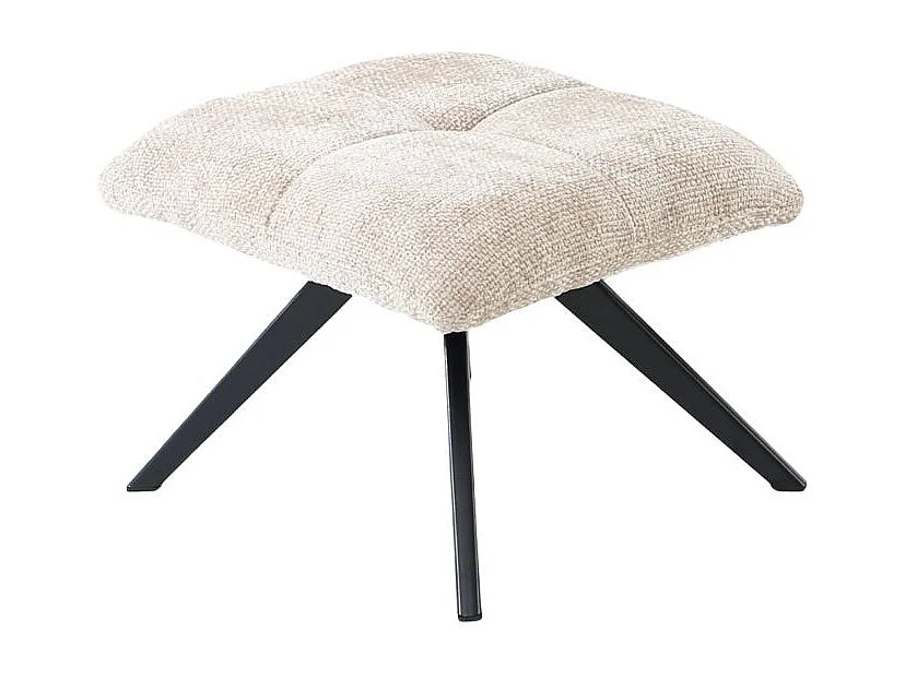 Fauteuil rotatif 360° et repose-pied tissu beige pieds métal – GILLIAN