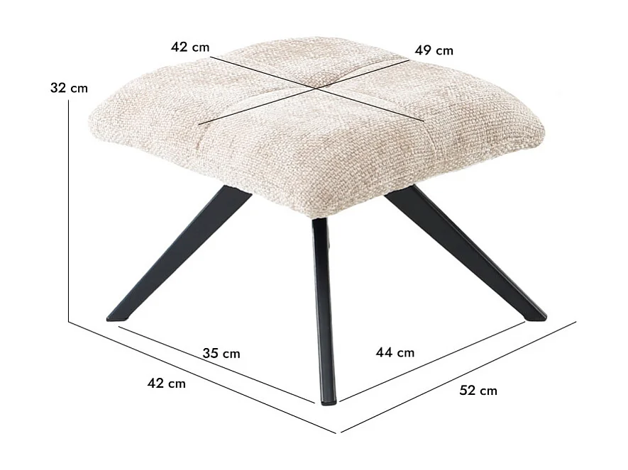 Fauteuil rotatif 360° et repose-pied tissu beige pieds métal – GILLIAN