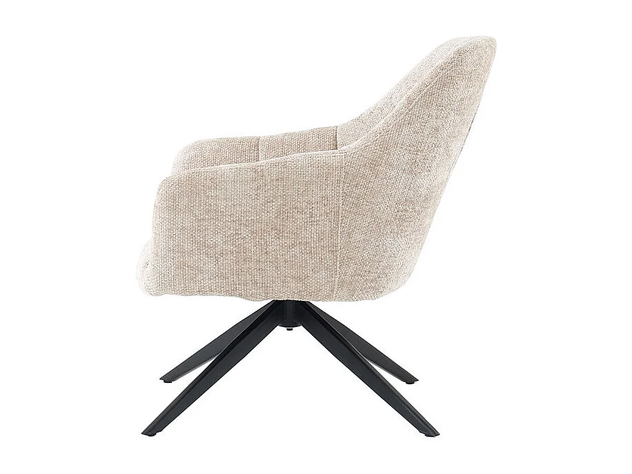 Fauteuil rotatif 360° et repose-pied tissu beige pieds métal – GILLIAN