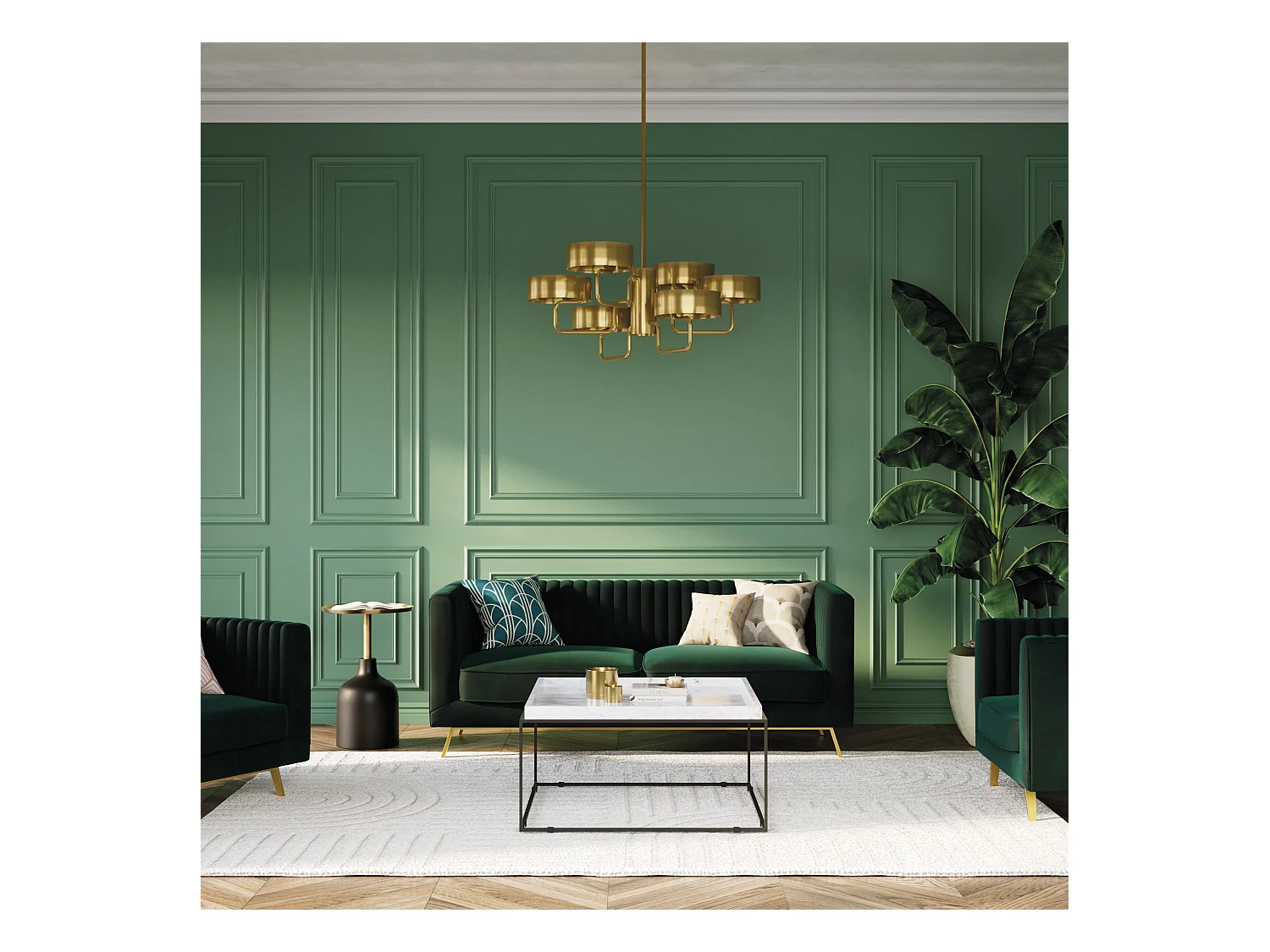 Ensemble canapés en velours vert 5 places - Gatsby