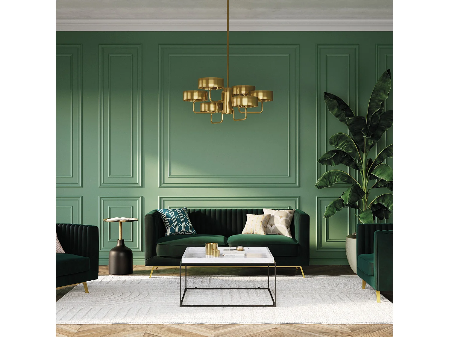 Ensemble canapés en velours vert 5 places - Gatsby