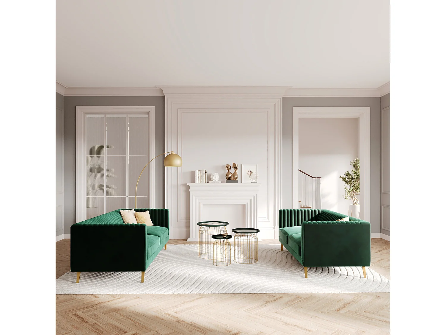 Ensemble canapés en velours vert 5 places - Gatsby