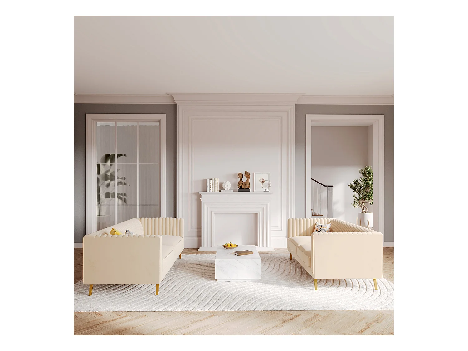 Ensemble canapés en velours beige 5 places - Gatsby