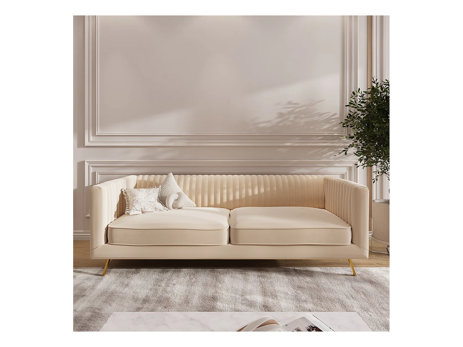 Ensemble canapés en velours beige 5 places - Gatsby