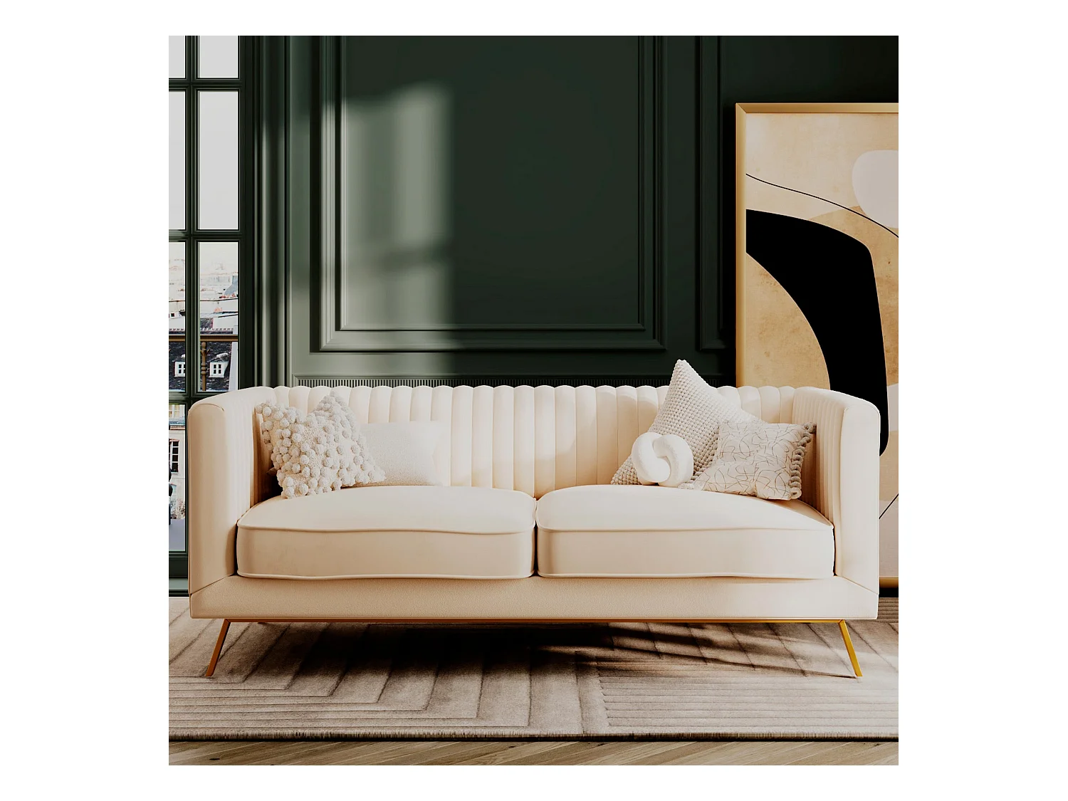 Ensemble canapés en velours beige 5 places - Gatsby