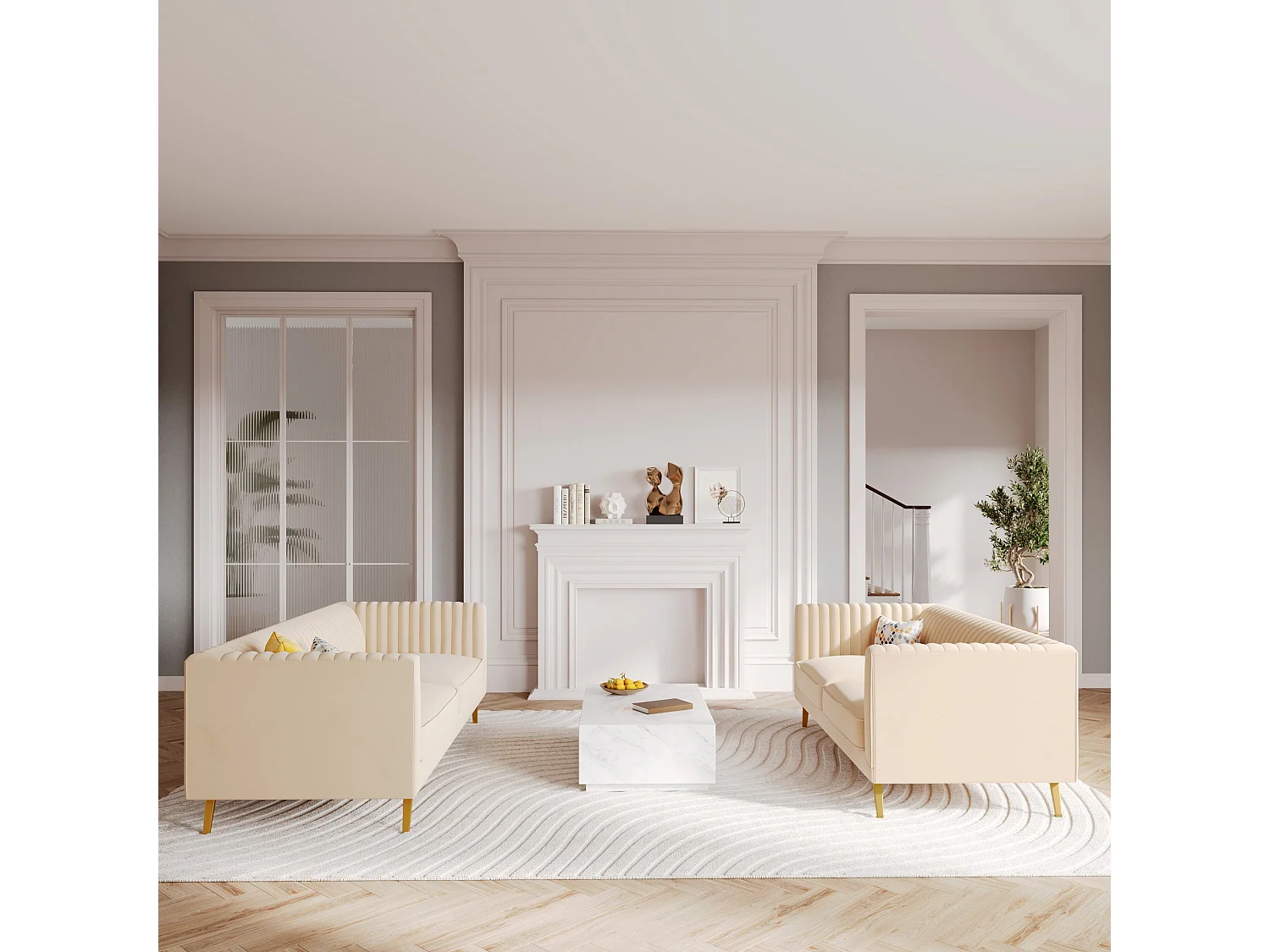 Set di divani in velluto beige 5 posti - Gatsby