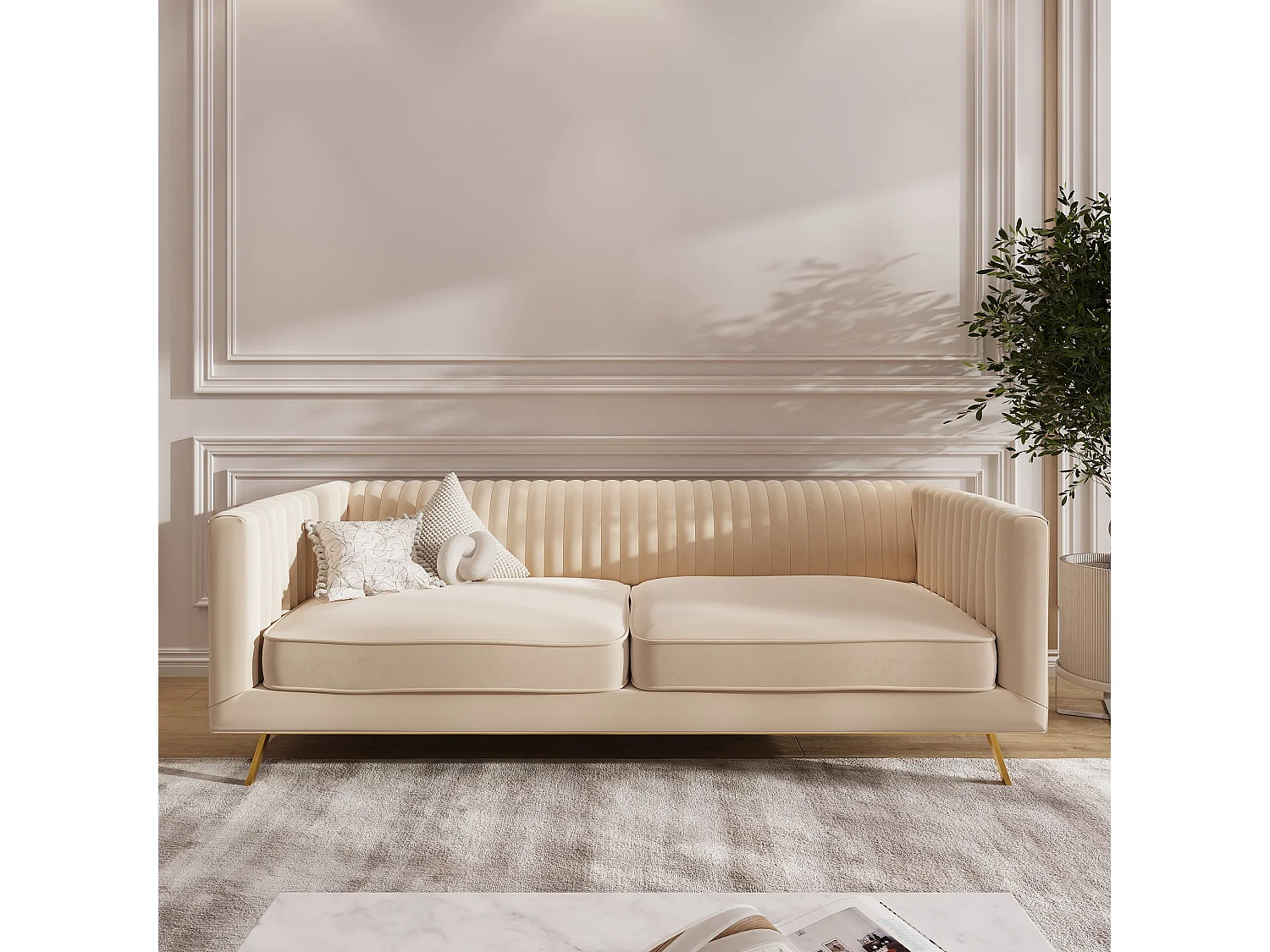 Divano in velluto beige 5 posti - Gatsby