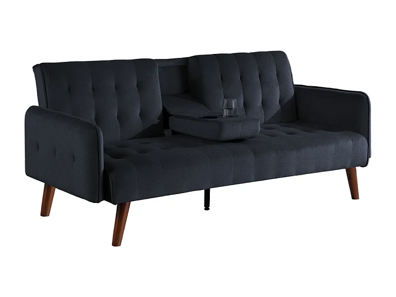 INVERNESS - Canapé 3 places convertible avec tablette centrale rabattable noir