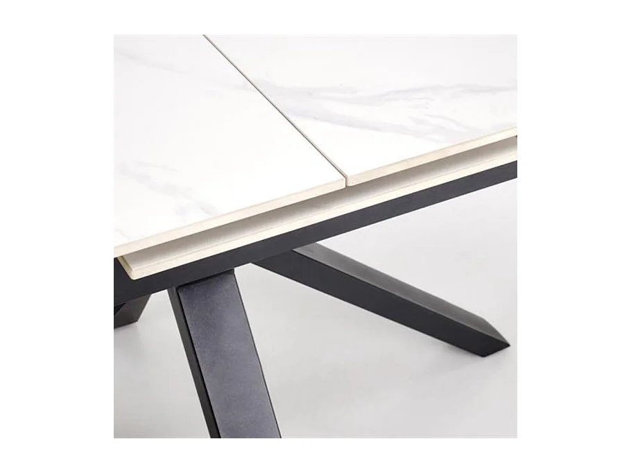 Mesa de comedor de diseño JUAN de aspecto mármol blanco 140-180 cm