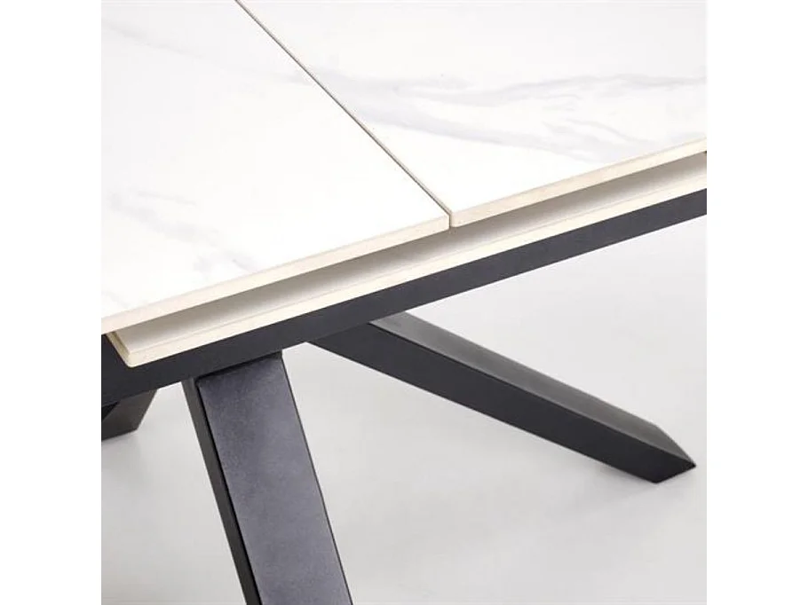 Mesa de comedor de diseño JUAN de aspecto mármol blanco 140-180 cm