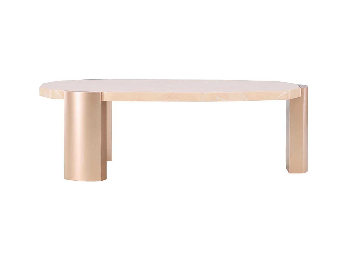 Table Basse Effet Marbre "Kres" 125cm Rose Gold
